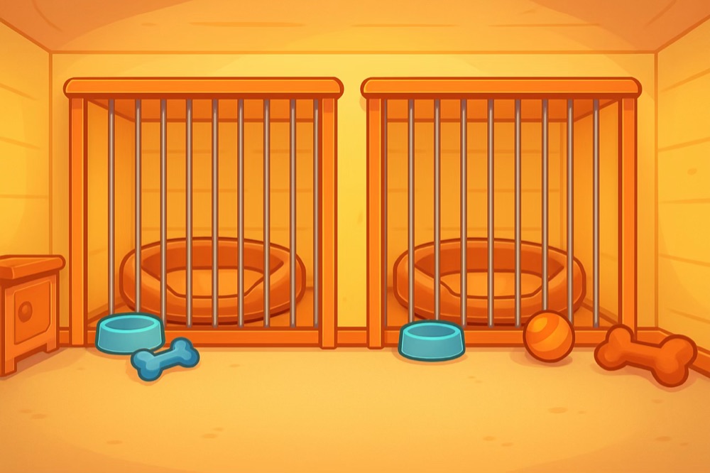 Inside a cozy dog kennel